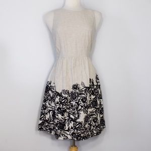 Loft Cream Black floral Fit And Flare Dress NWT